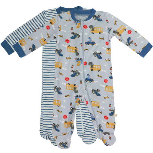 Milkberry Bamboo Baby Sleepwear Onesie Footed Coverall 2 pack Boys Footed Coverall Driving Dinos Newborn Sleepers size 6-9 Months