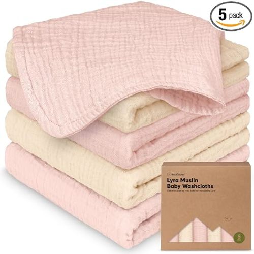 5pk Muslin Baby Washcloths for Newborn, 12x12 Soft Absorbent (Cameo)