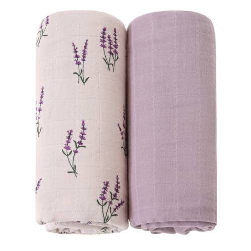 LifeTree Baby Girl Swaddle Blankets, Muslin Swaddling Wrap Receiving Blanket for Newborn, Organic Cotton, Large 47 x 47 inches, Solid Color/Flower Print