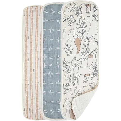 Crane Baby Muslin Baby Burp Cloths, Lightweight Absorbent Burp Cloth, Woodland Animal, Set of 3, 7" x 20", Newborn Baby Essentials, Burp Cloths Baby Boy, Burp Cloths Baby Girl, Baby Newborn Essentials