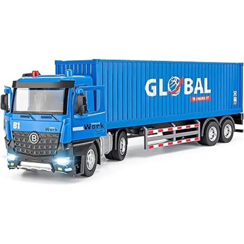 Large Semi Truck Toy with Metal Cab, Diecast Tractor Trailer Truck