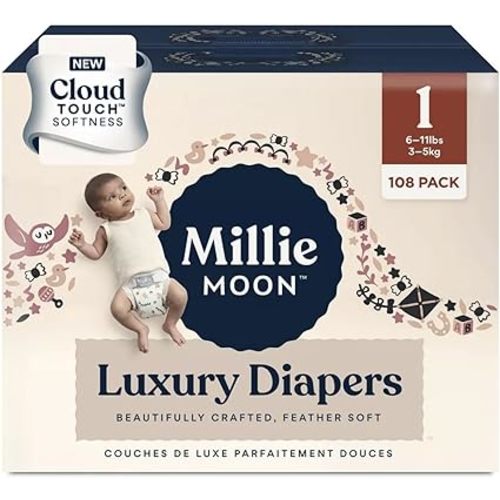 Millie Moon Diapers Sizes 1-6 Luxury Diapers COUCHES DE Luxe (Choose Size) (Size 1-108 Diapers (6lbs-11lbs))