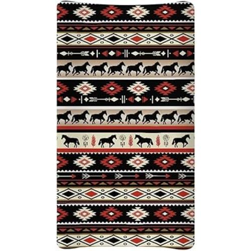 Aztec Horse Changing Pad Cover Washable Western Style Diaper Change Table Covers, Soft Stretchy Safe Snug Fitted Changing Mat Sheet Fit 32"/34" x 16"