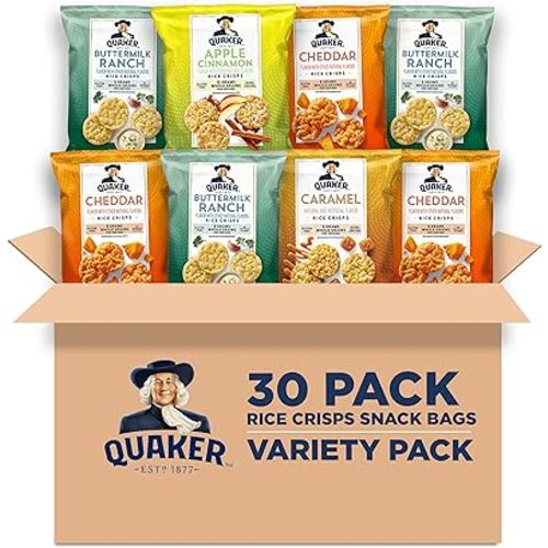 Quaker Rice Crisps, Gluten Free, 4 Flavor Sweet and Savory Variety Mix, Single Serve, 30 count
