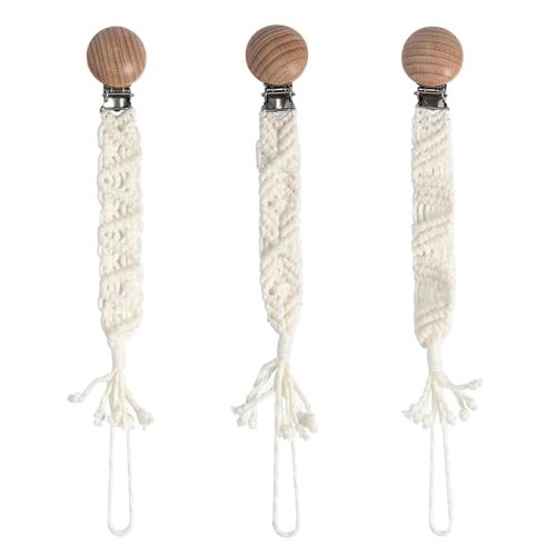 Boho Pacifier Clip for Boys Girls Pacifier Holder Leash Wooden Clips Handmade Braided Cotton Unisex Baby Shower Birthday Gift Christmas Gift (Pattern 10)