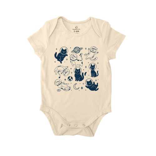 Cats In Space Silly Baby Onesie in Funny Cat Lover Bamboo Bodysuit