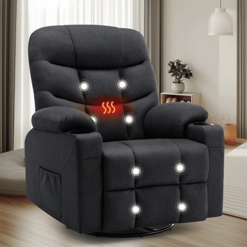 Korser Swivel Glider Rocker Recliner Chair with Massage and Heat for Living Room,Black