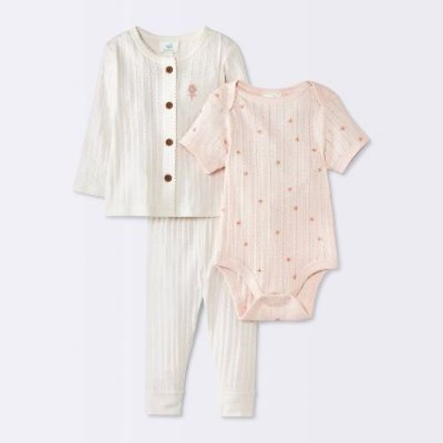 Baby Girls' 3pc Floral Top & Bottom Set - Cloud Island™ Cream/Pink 0-3M