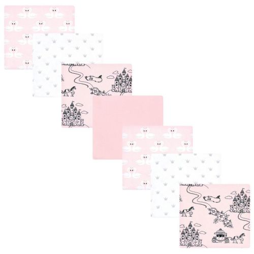 Little Treasure Hudson Baby Girls Cotton Poly Flannel Receiving Blankets Multipack, Pink Fairytale Princess, 30x30 inches