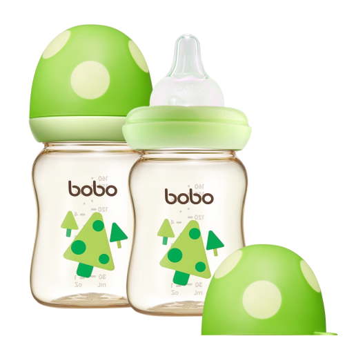 YOHKOH 5.4oz Baby Bottles,Mushroom Cap,Wide-neck,Natural Flow Nipple,0-3m+ Infant,Green