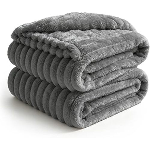 BEDELITE Ribbed Full Size Blanket for Bed, Grey, 84"x90"
