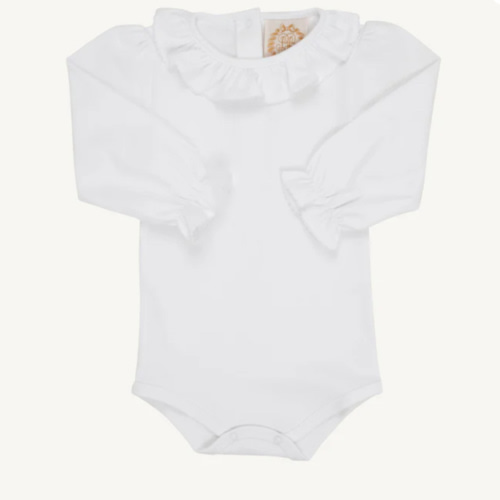 Long Sleeve Ramona Ruffle Collar Shirt & Onesie - Worth Avenue White