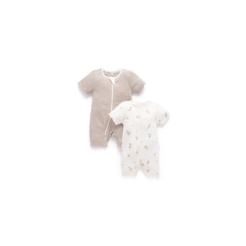 Purebaby 2 Pack Short Zip Growsuit - Vanilla Wattle Bee Pack | Baby Bunting AU