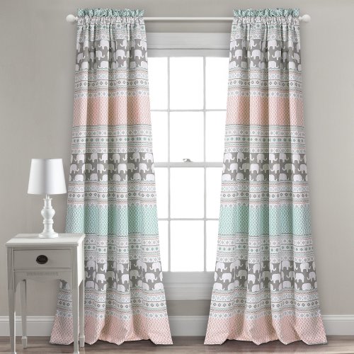 Lush Decor Elephant Stripe Curtains Pattern Light Filtering Window Panel Set for Living Dining Bedroom Pair 52W x 84L