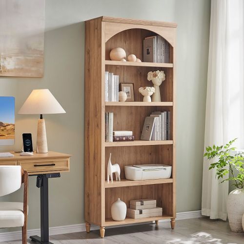 Arched Bookcase with 2 Adjustable Shelves, 76" Tall Bookshelves with Open Display Shelves