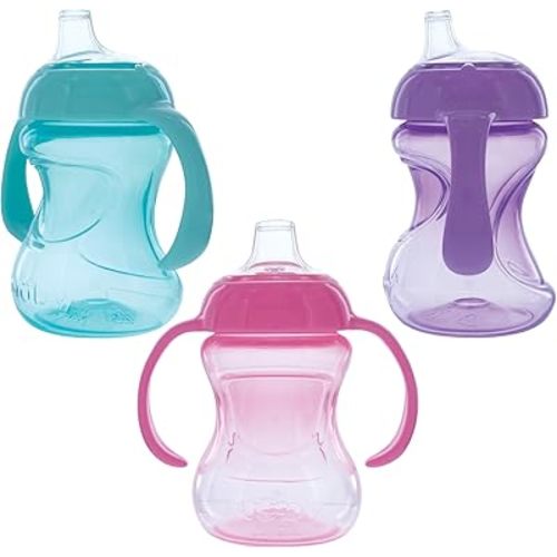 Nuby No Spill 6oz/180ml Mini Grip N' Sip Soft Silicone Spout Trainer Cup, 3 Pack, Girls, 6m+, BPA Free