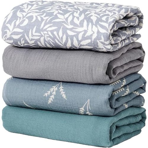 Happy Flute 4Set Muslin Swaddle Blankets–Ultra Soft Baby Blanket for Newborns,Receiving Blankets for Baby Girls & Boys–Baby Essentials 0-3 Years,40x40inches (Flower)
