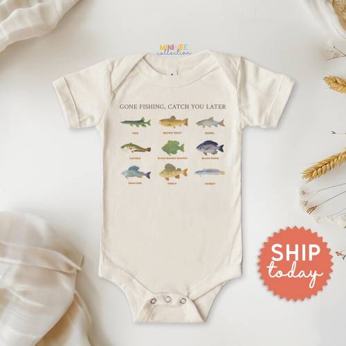 Gone Fishing, Catch You Later Onesies® Brand, Cute Fisher Baby Bodysuit, Outdoors Baby Clothes, Fish Baby Outfit, (BC-TRE16)