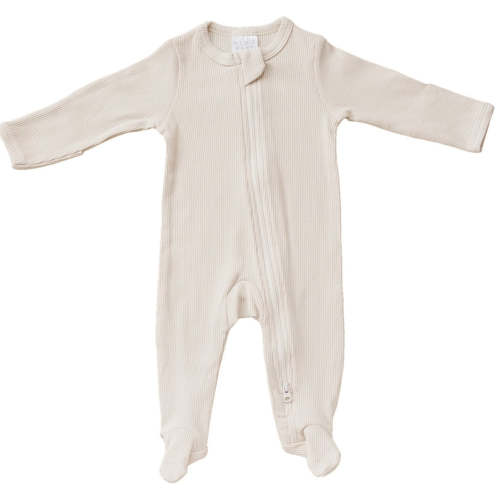 Mebie Baby Vanilla Organic Cotton Ribbed Zipper Footed Onesie Pajamas
