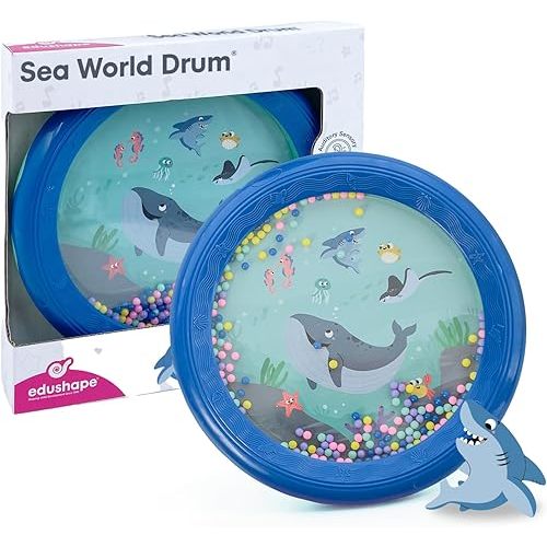 Edushape Sea World Drum for Baby - Set of 1 Ocean Baby Drum Toy for Toddlers 1-3 - Small Drums Musical Toy for Babies 1 Year Old and Up, Soothing Sounds, Fun Tummy Time and Sensory Development