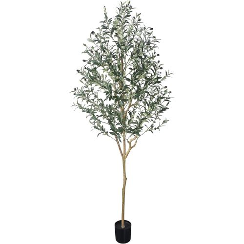 Artificial Olive Tree Tall Fake Potted Olive Silk Tree with Planter Large Faux Olive Branches and Fruits Artificial Tree for Modern Home Office Living Room Floor Decor Indoor (6.23FT)