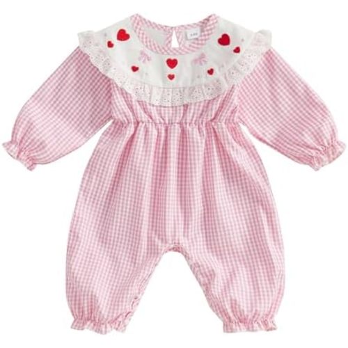 mlpeerw Valentines Baby Girl Outfit Newborn Heart Smocked Romper Jumpsuit Cute 1st Valentines Fall Spring Clothes