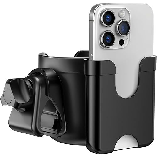 Guiseapue Cup Holder for Walker, Stroller Cup Holder Attachment with Phone Holder, Wheelchair/Stroller Accessories for Uppababy, Nuna, Doona, Rollator, Bike, Scooter, Baby Travel Essential