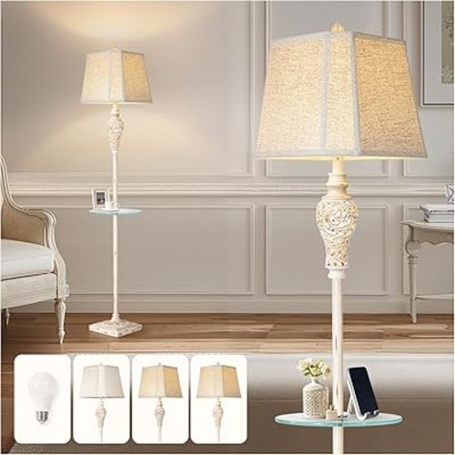 Vintage Floor Lamp with Nightlight and Glass Tray