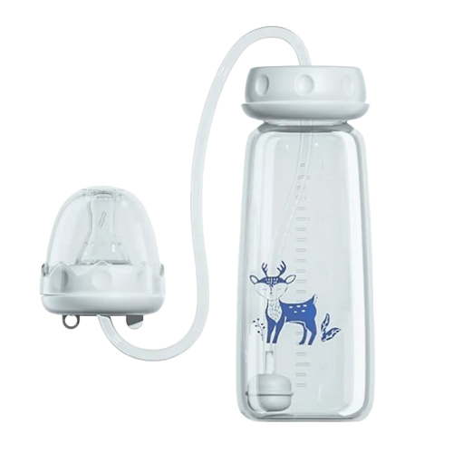 Hands-Free Anti-Colic Baby Bottle 240ml, 3-in-1 Silicone Nursing Bottle with Adjustable Fast-Flow Nipple & Straw, Leakproof Wide-Neck Feeding Bottle for Newborns