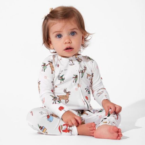 Bellabu Bear Baby Santa's Workshop Bamboo Convertible Footie White Newborn