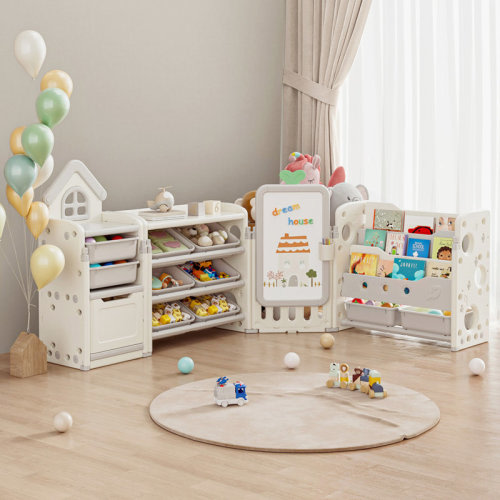 Zoomie Kids Foldable Kids Toy Storage Organizer ,With Removable Bins And 3-Tier Bookshelf For Kids Toy Storage Organizer With Drawing Board, Extra 3 Brushes & Reviews | Wayfair