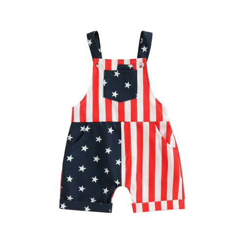 Hirigin 4th of July Baby Girl Boy Outfit American Flag Overalls Jumpsuits Shorts Pocket Suspender Romper Independence Day Clothes