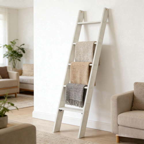 Ledrem, Decorative Blanket Ladder, 17.2"W x 63"H, Rustic White