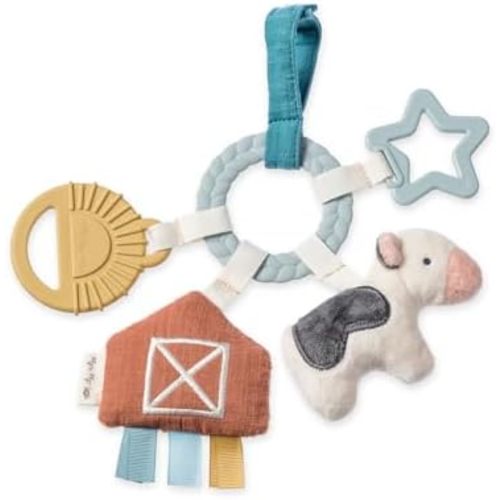 Itzy Ritzy Teething Activity Toy - Bitzy Busy Ring Car Seat Toy (Farm)