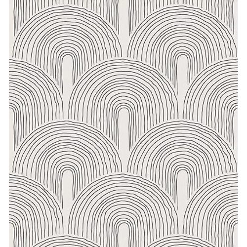 Geometric Arch Peel and Stick Wallpaper Black Grey Rainbow Removable Self Adhesive Wallpaper for Bedroom Living Room Wall Decor 17.7in x 9.8ft