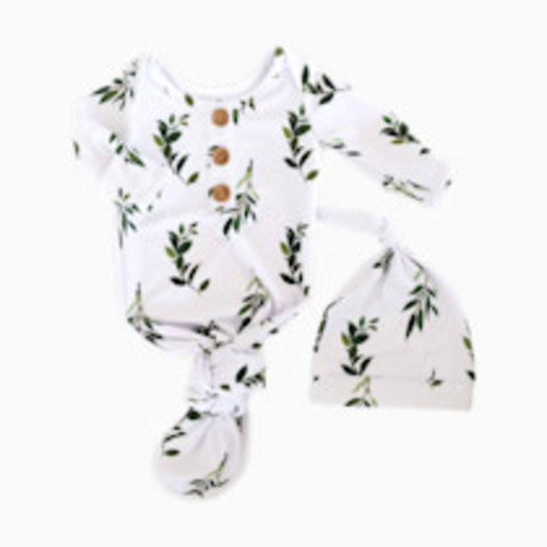 Caden Lane Newborn Baby Knot Gown & Hat Set - Olive Leaf, Newborn