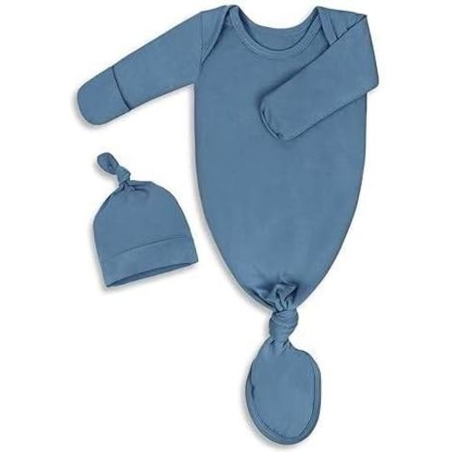 Bow Dream Rayon Bamboo Newborn Baby Boys Knotted Gown Sleeper Solid Color Jumpsuit with Matching Bonnet