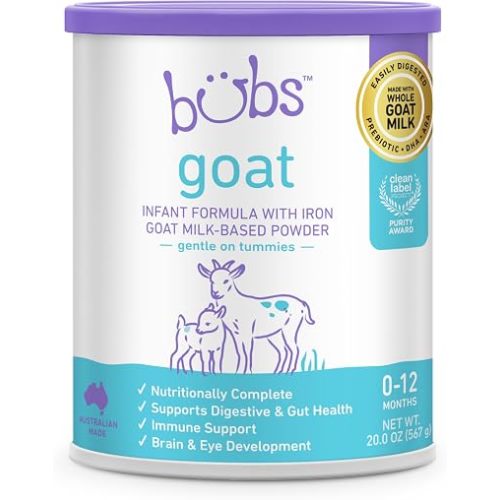 Bubs Whole Goat Milk Infant Formula for 0-12 Months, Non-GMO Milk, 20 oz