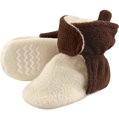 Hudson Baby Unisex Cozy Fleece Booties, Brown Cream, 0-6 Months