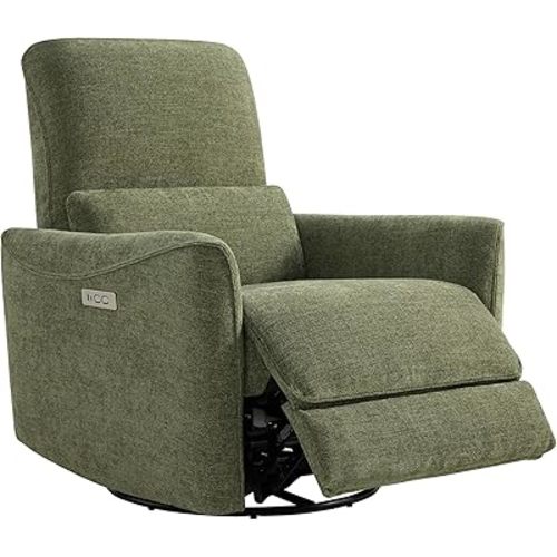 CHITA Power Recliner Chair Swivel Glider, FSC Certified Upholstered Living Room Nursery Reclining Sofa Chair with Lumbar Support, Green