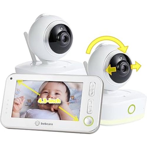 Bebcare Motion - Video Baby Monitor (2-Camera Bundle): 4.3" Ultra-Clear Screen, 360° Pan-and-Tilt Camera, Temperature Sensor, Motion and Sound Alert, Auto Baby Tracking Camera