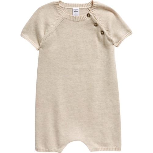 Nordstrom Raglan Sleeve Cotton Romper, 9M, Beige Oatmeal Light Heather