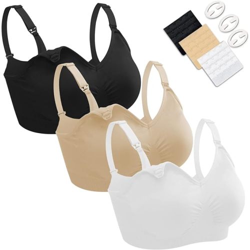 Nursing Bras for Breastfeeding 3 Pack Seamless Maternity Bras Pregnancy Sleep Bralette with Extra Bra Extenders and Clips