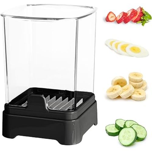 Fruit Slicer Cup - Strawberry, Banana, Grape Cutter, Egg Slicer for Hard Boiled Eggs - Detachable Fruit Slicer with Push Plate - Rapid & Safe Slicing Kitchen Gadgets for Easy Food Prep (Black)