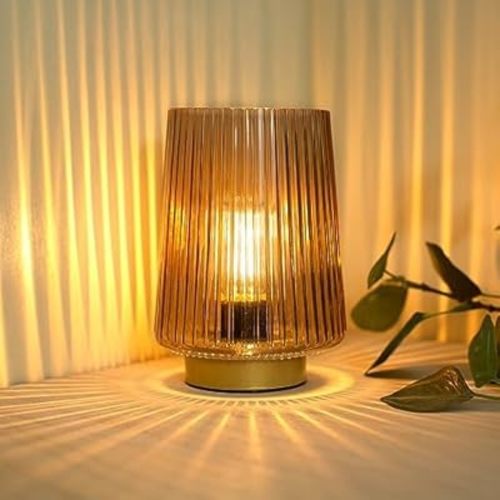 Battery Operated Lamp with Timer, Small Cozy Table Lamps Aesthetic, Cordless Battery Powered Decorative Lamp for Bedside Living Room Shelf Amber