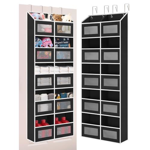 Over the Door Organizer Hanging- 10 Compartments, 80 lbs Load Behind Door Stuffed Animal Storage, Extra Large Toys Storage Organization for Bedroom, Bathroom, Nursery, Shoes, Diaper (black)