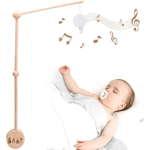 Baby Crib Mobile Arm Wooden Holder 30 inch Beech Hangers with Rotating Music Box Nursery Decor Attachment Safe Anti Slip Set