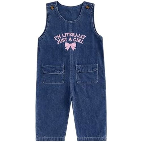 Toddler Baby Girl Fall Outfit Denim Overalls Jumpsuit Pant I M Just A Girl Bow Sleeveless Bodysuit Infant Clothes