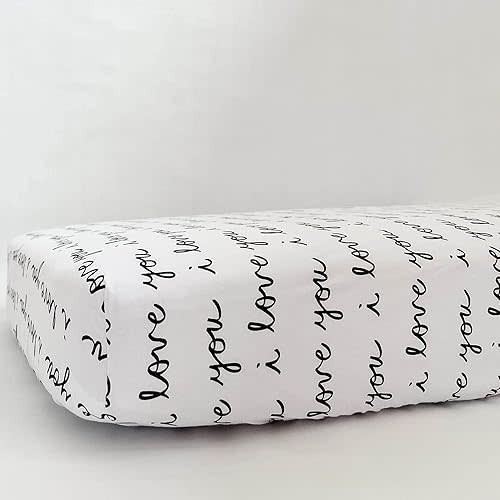 Fitted Crib Sheet - 100% Cotton for Baby Girl/Boy Nursery Bedding - Gender Neutral Patterns and Colors - Unisex for Standard Baby or Toddler Crib Mattress (I Love You)