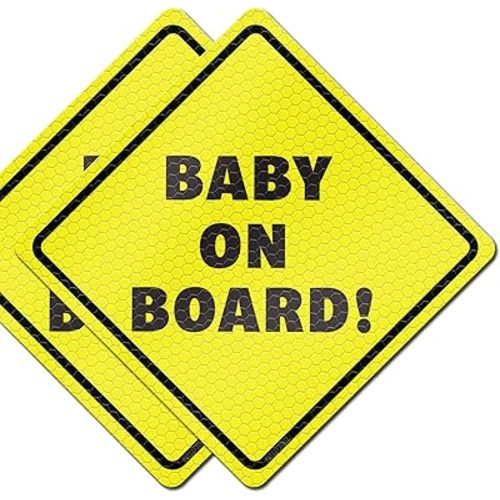 Baby On Board Signs for Cars - Reflective Magnet Sign for Bumper - 2 Pack, 5.5” by 5.5” - Magnetic Sticker Safety Signs, Accessories for Baby in Cars